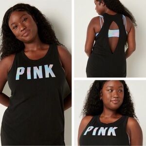 PINK Victoria's Secret Black Tank with Holographic Logo